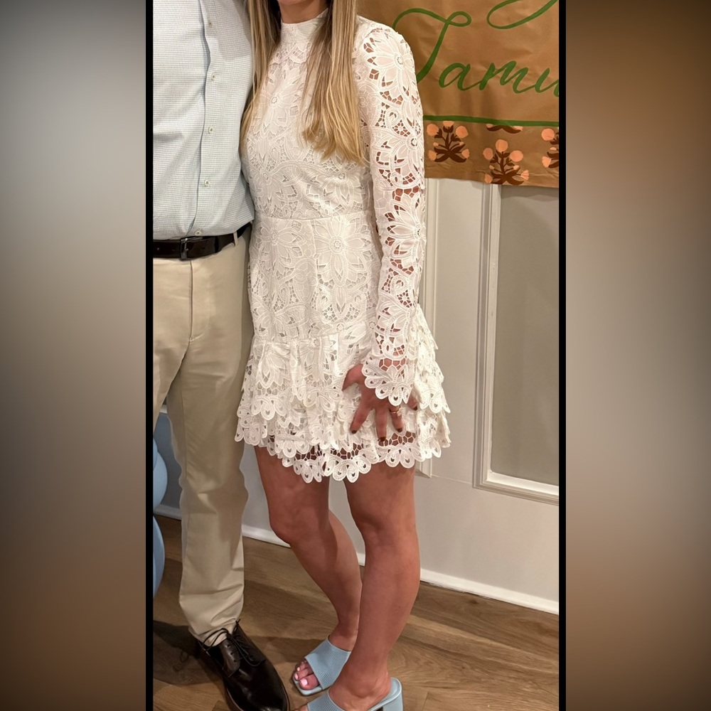 Yumi Kim White Lace Long-Sleeve Mini Dress